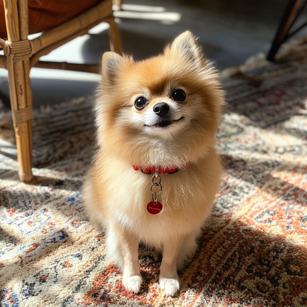 A dog sitting on a carpet | Source: No source