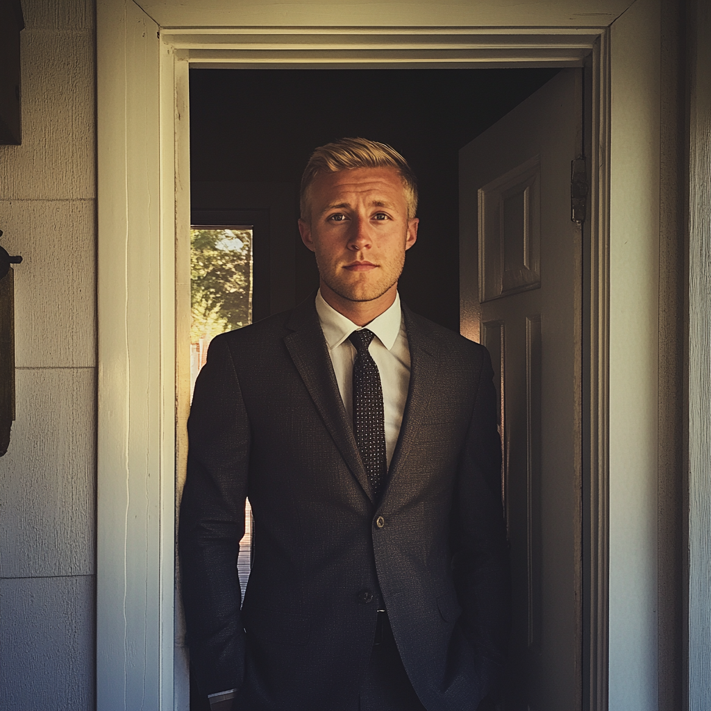 A man standing in a doorway | Source: No source