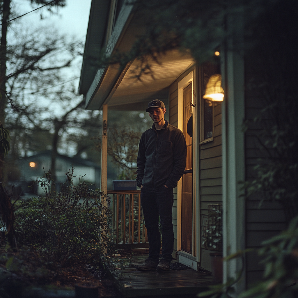 A nervous man standing on a porch | Source: no source