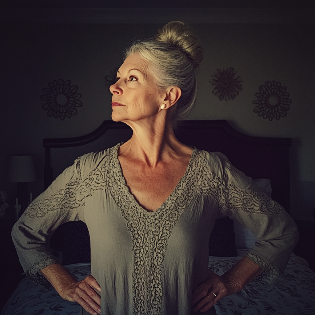 An older woman standing in a bedroom | Source: No source