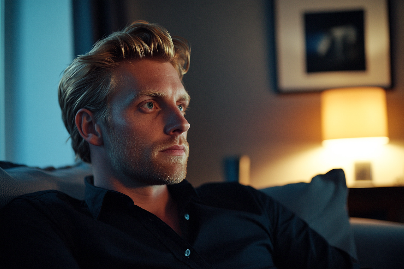 A man on a couch looking relieved | Source: no source