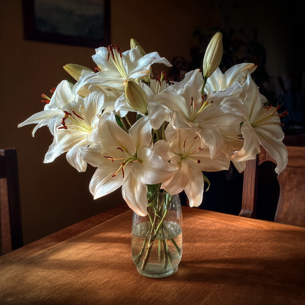 A vase of white lilies | Source: No source