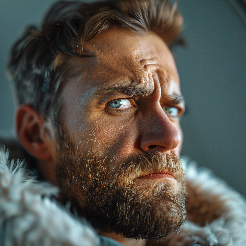 Side-view of furious man creasing his brows | Source: No source