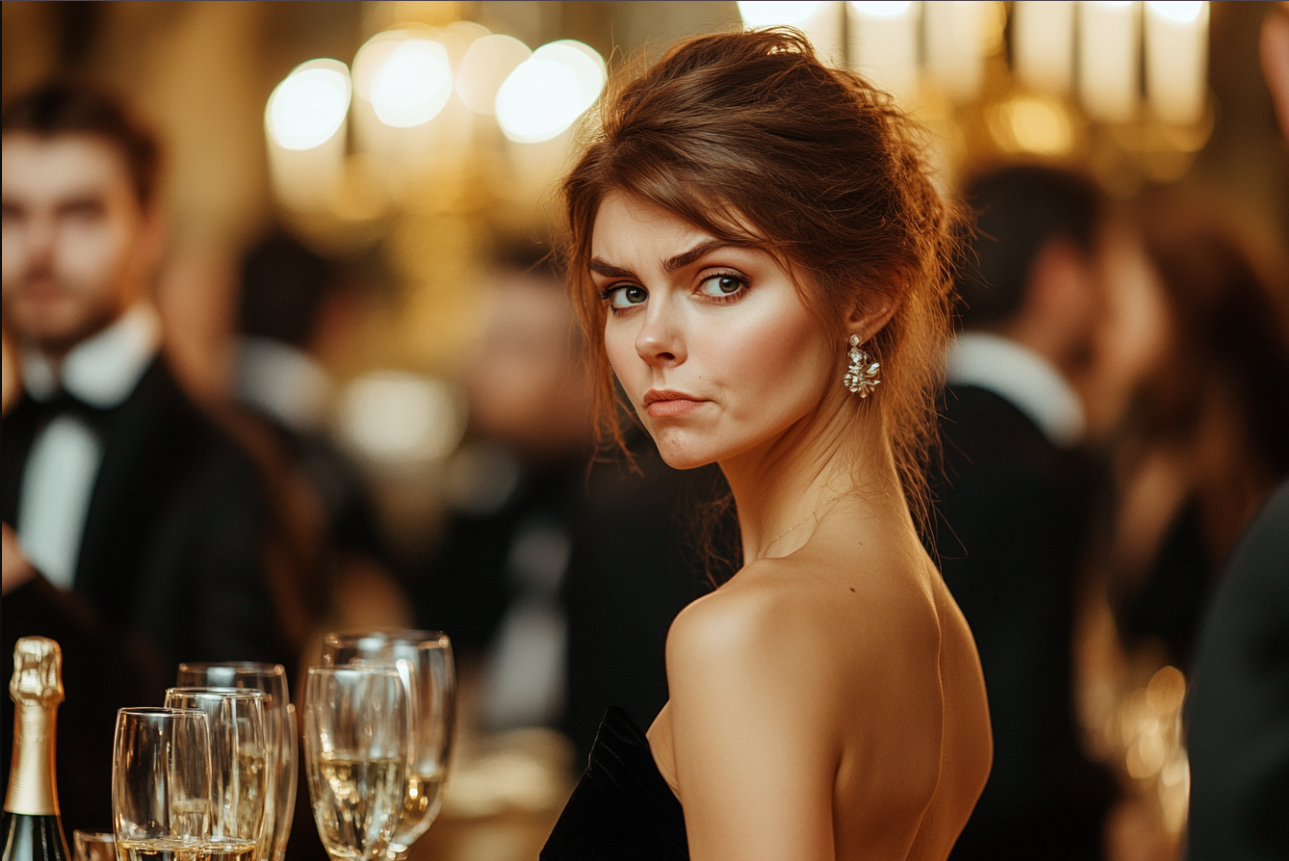 A woman looking over her shoulder and frowning | Source: no source