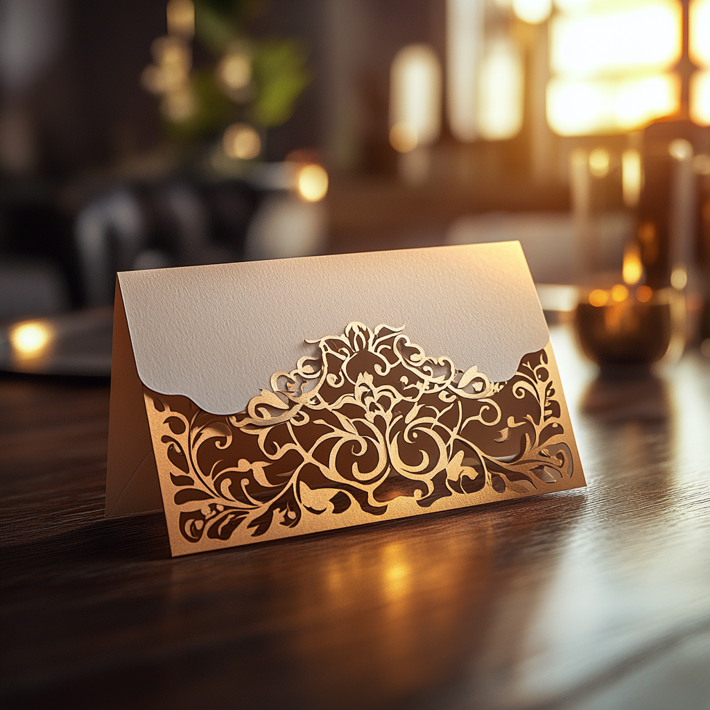 A wedding invitation on a table | Source: No source