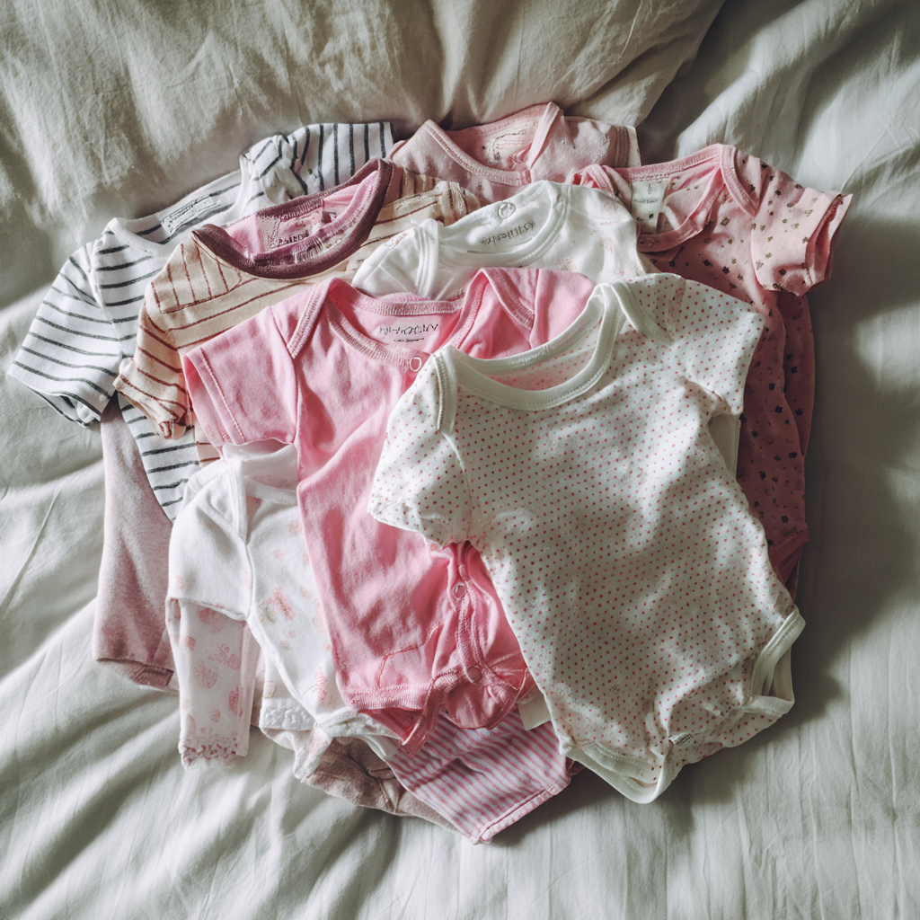 A pile of baby onesies | Source: no source