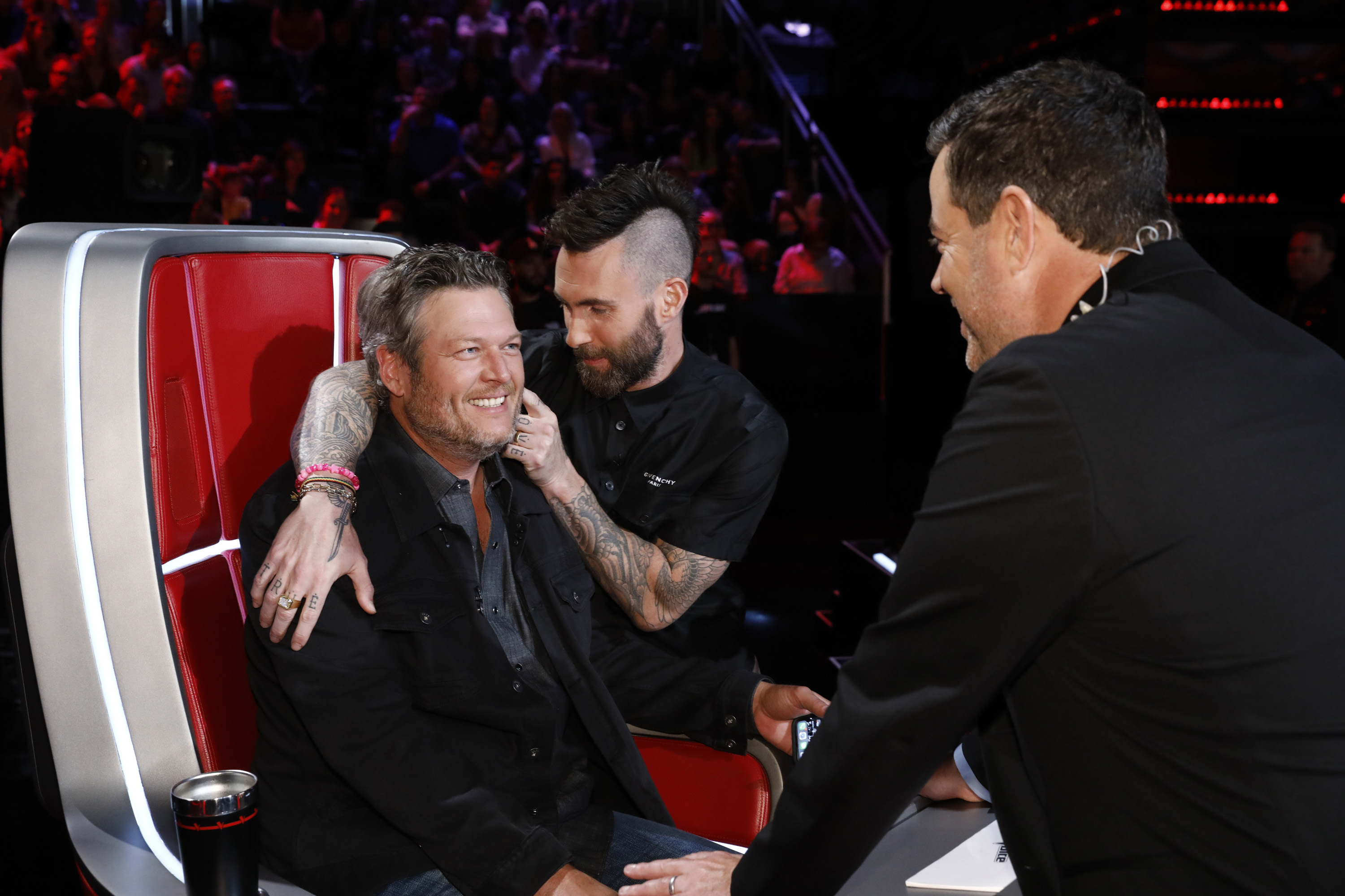 Blake Shelton and Adam Levine pictured during an episode of "The Voice" - Season 16 on May 14, 2019 | Source: Getty Images