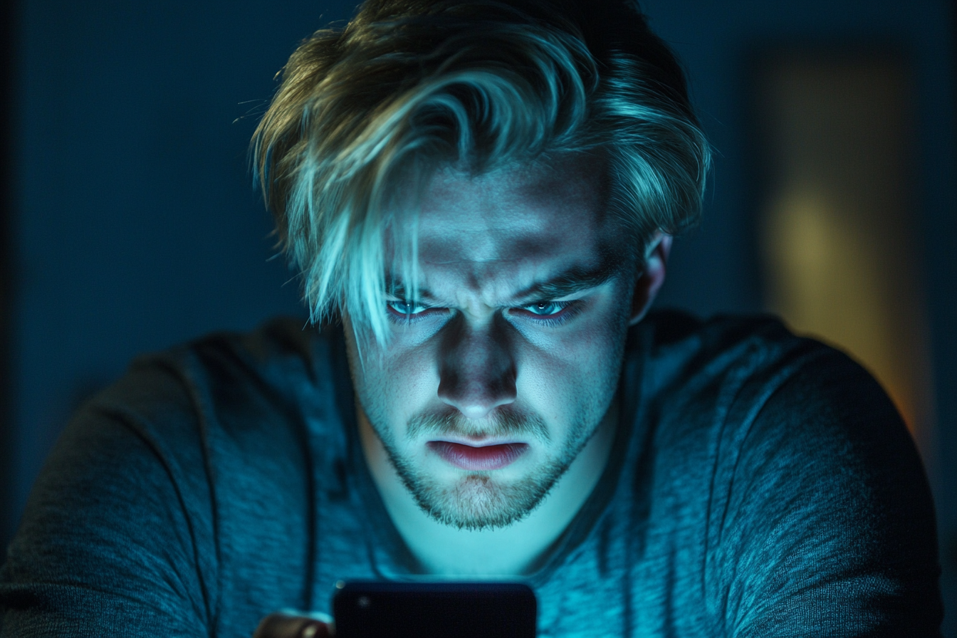 An angry man typing on his phone | Source: No source