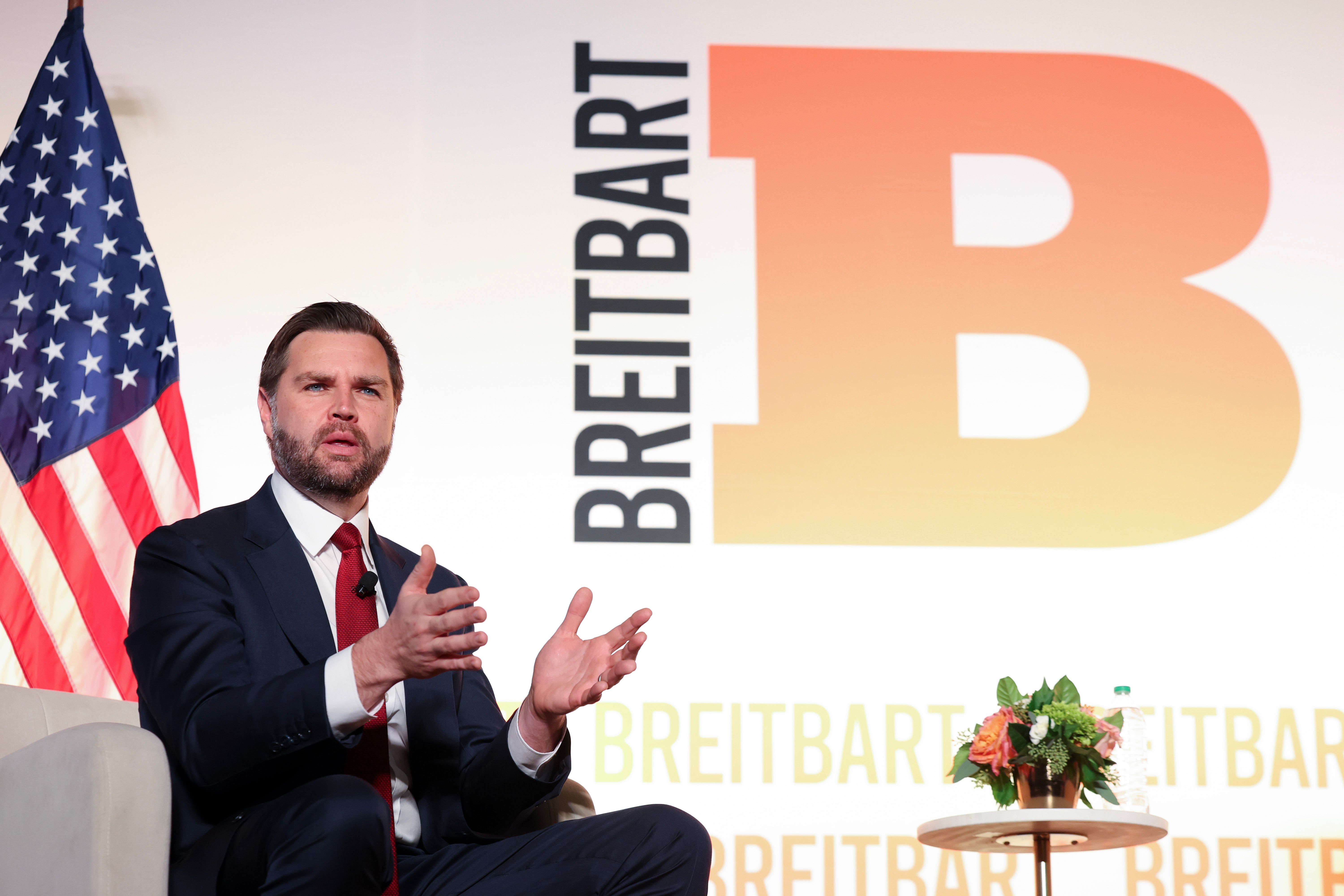 JD Vance participates in a fireside chat with Breitbart Washington Bureau Chief Matt Boyle at the Andrew W. Mellon Auditorium on November 20, 2025 | Source: Getty Images