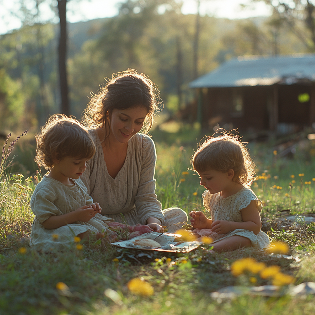 Middle-aged woman playing with her children | Source: No source