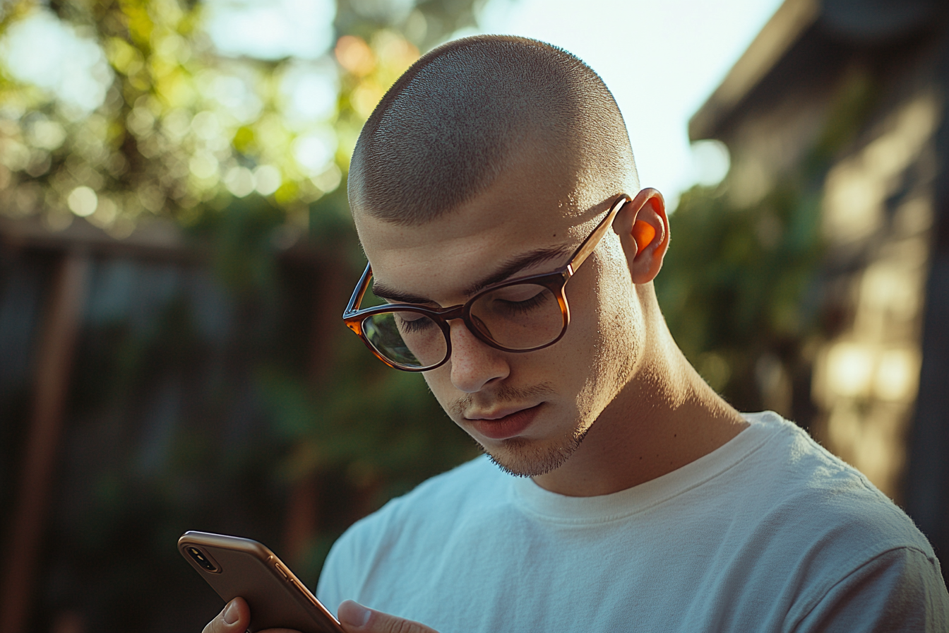 Man in his late 20s texting in the backyard | Source: No source
