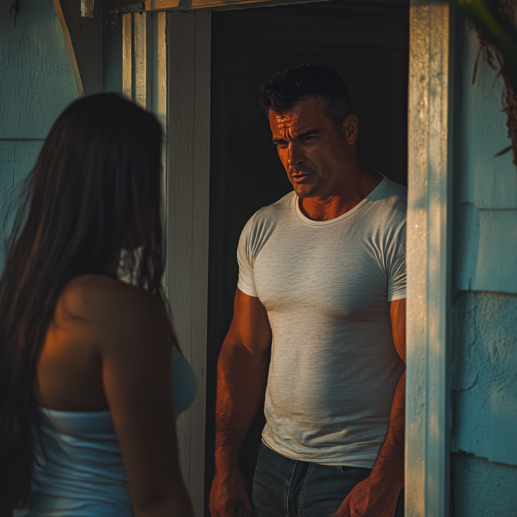 A serious man talking to a woman | Source: No source