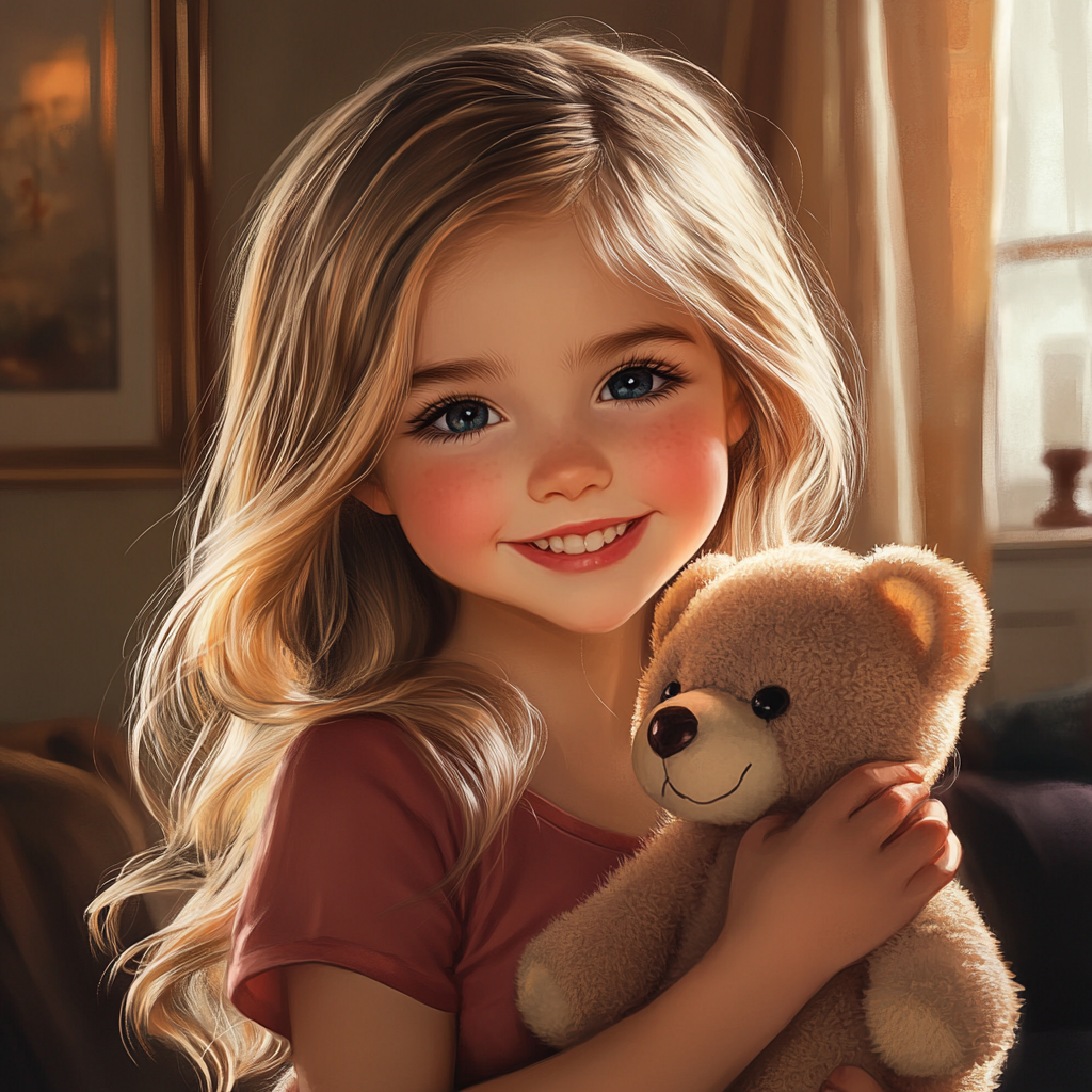 A delighted little girl holding a teddy bear | Source: No source