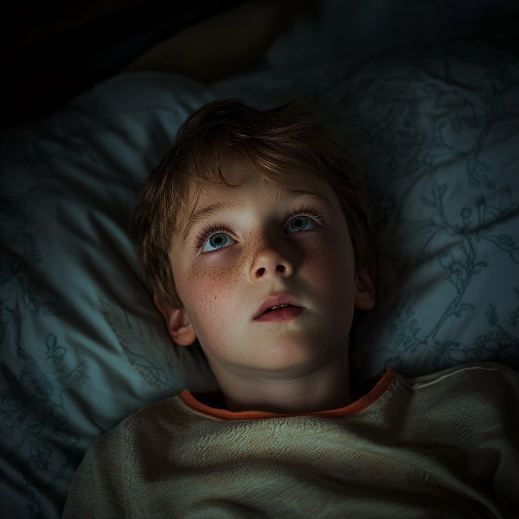 A young boy lying in bed at night | Source: no source