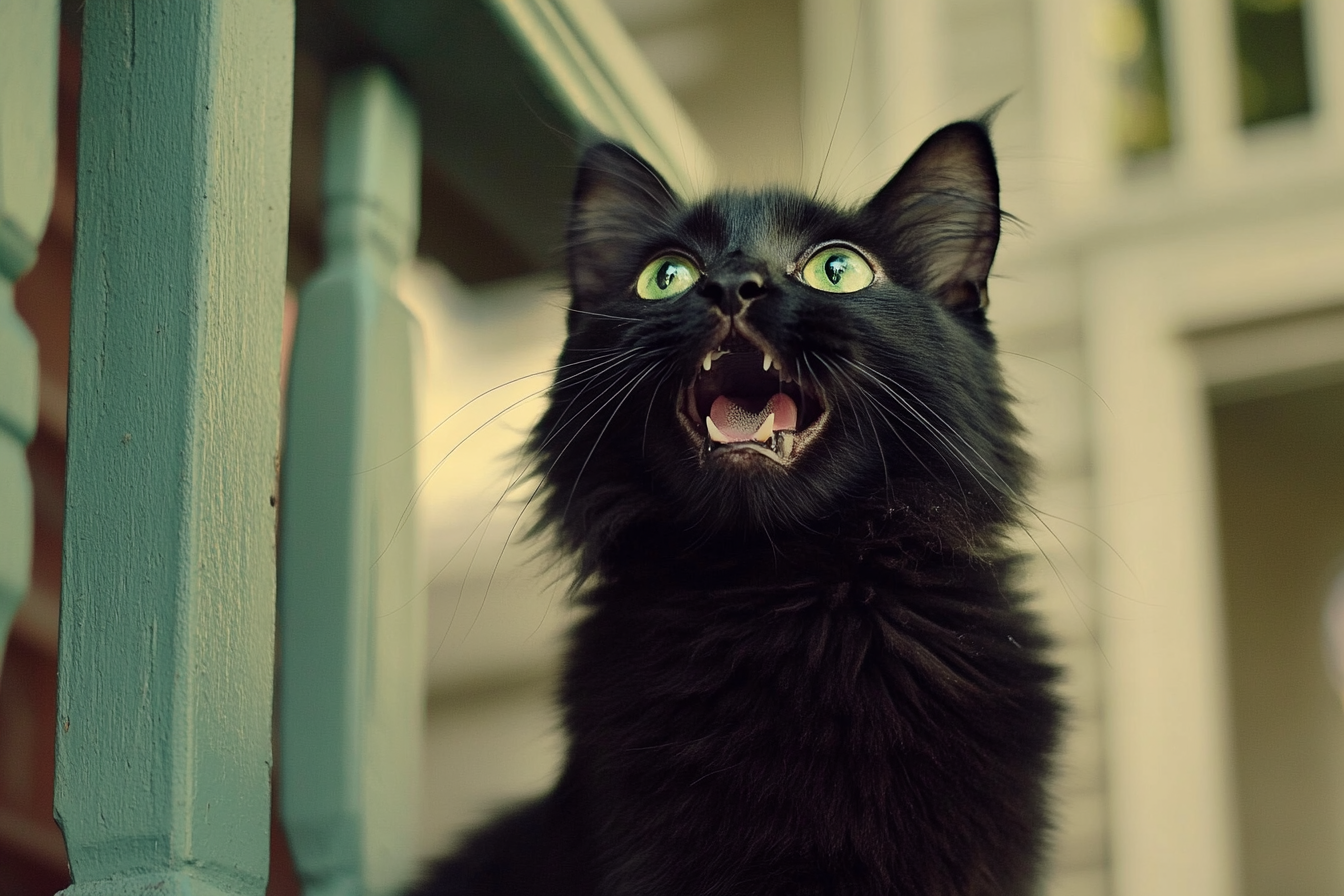 A cat meowing at someone | Source: no source
