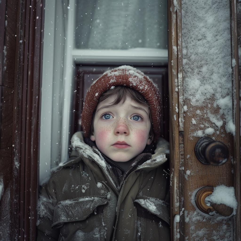 A sad boy near a door | Source: No source