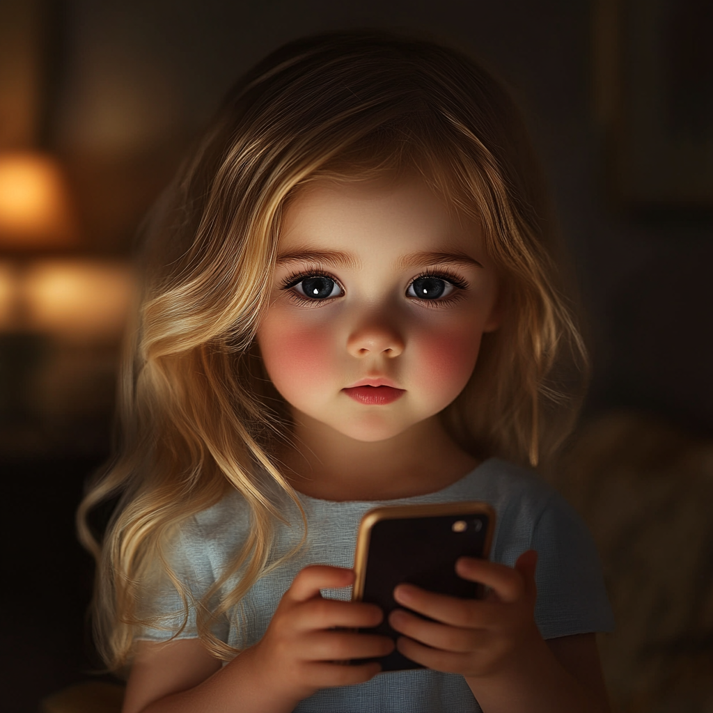 A little girl holding a cellphone | Source: No source