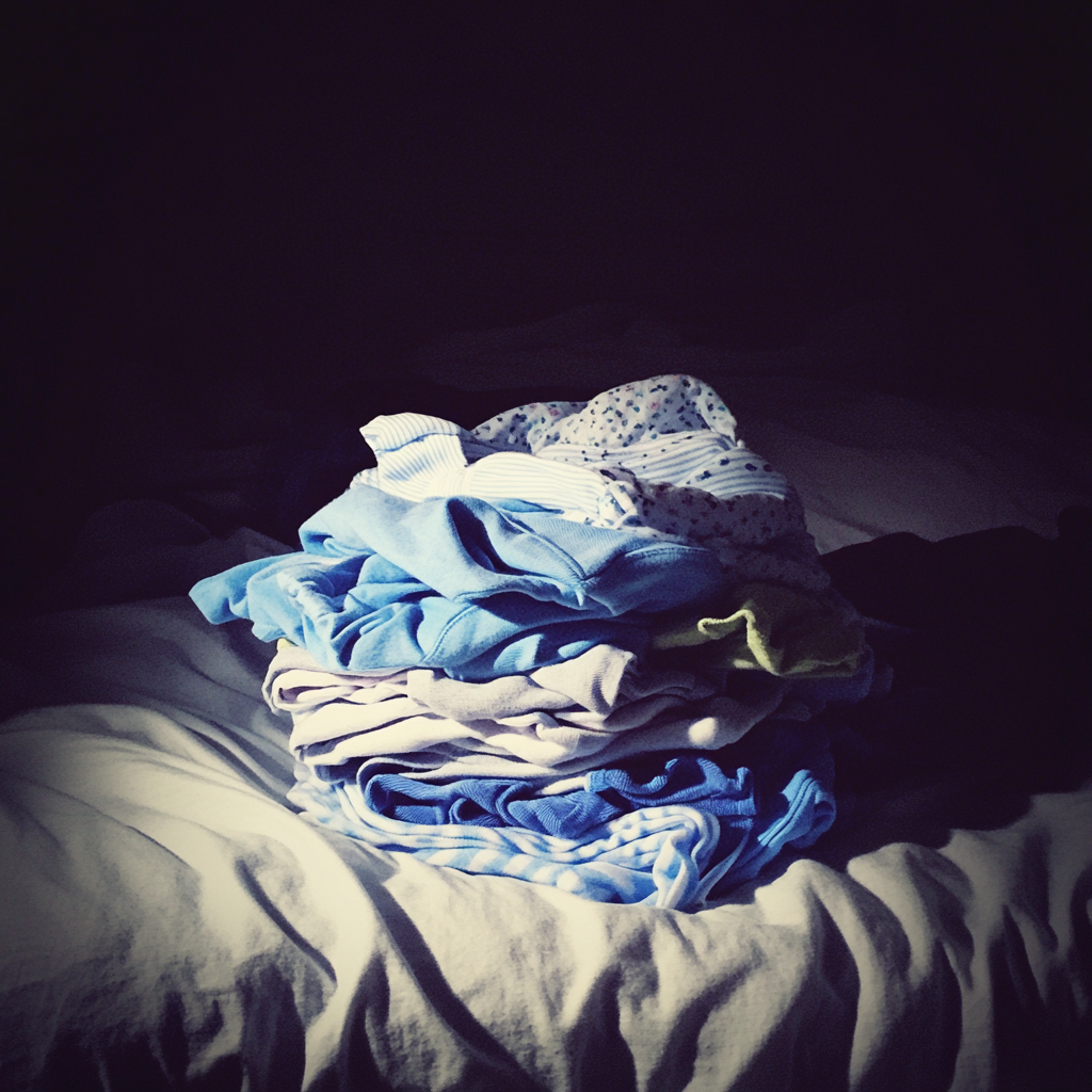 A stack of baby onesies | Source: no source
