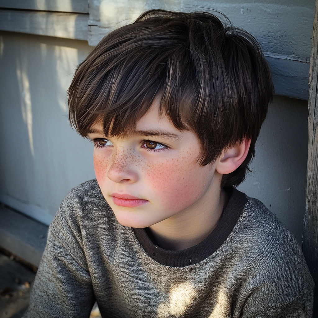 A little boy sitting outside | Source: No source
