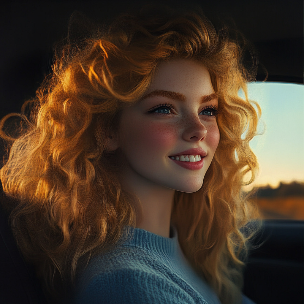 A smiling woman in a car | Source: no source