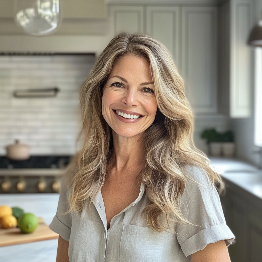 A smiling older woman in a kitchen | Source: no source
