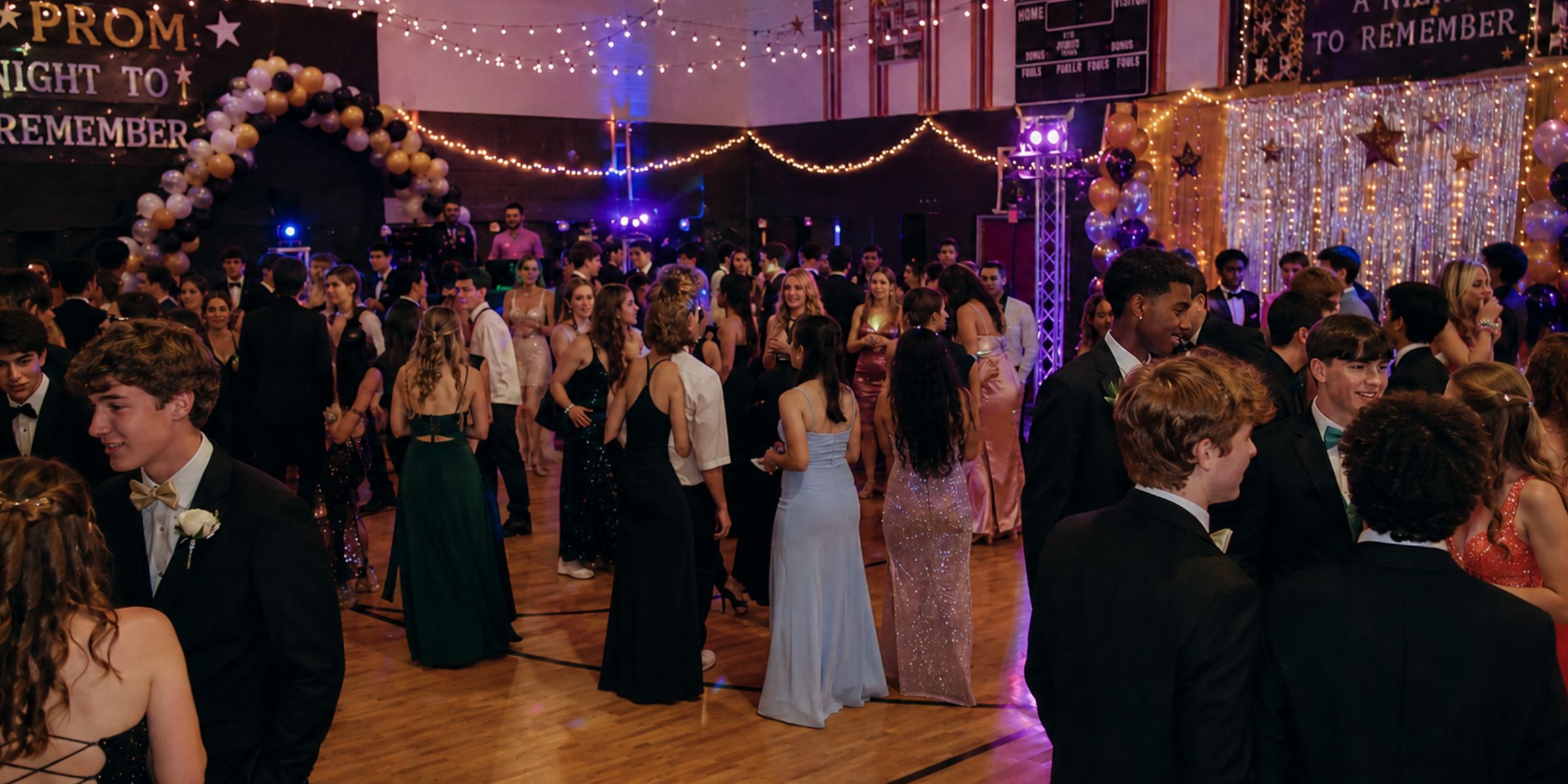 Students gathered at a decorated prom venue | Source: No source