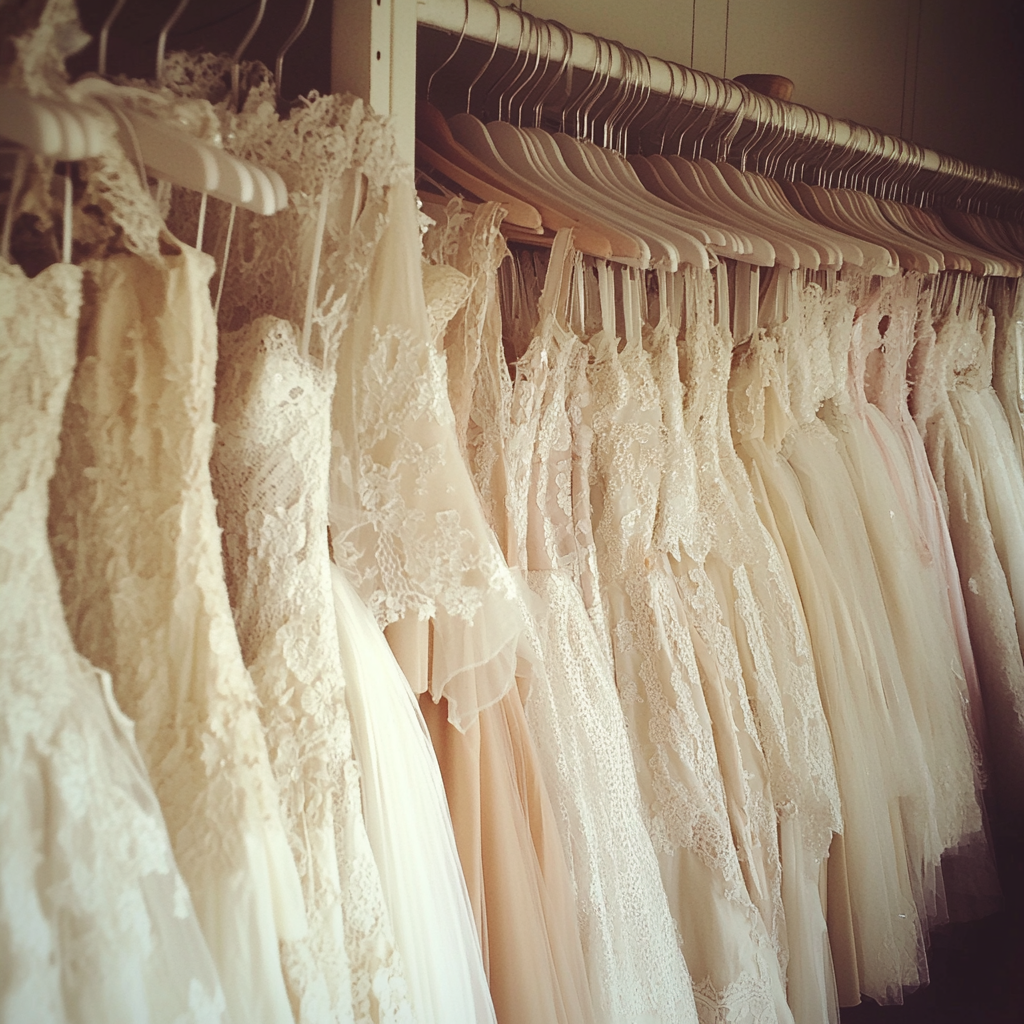 A row of wedding dresses | Source: No source