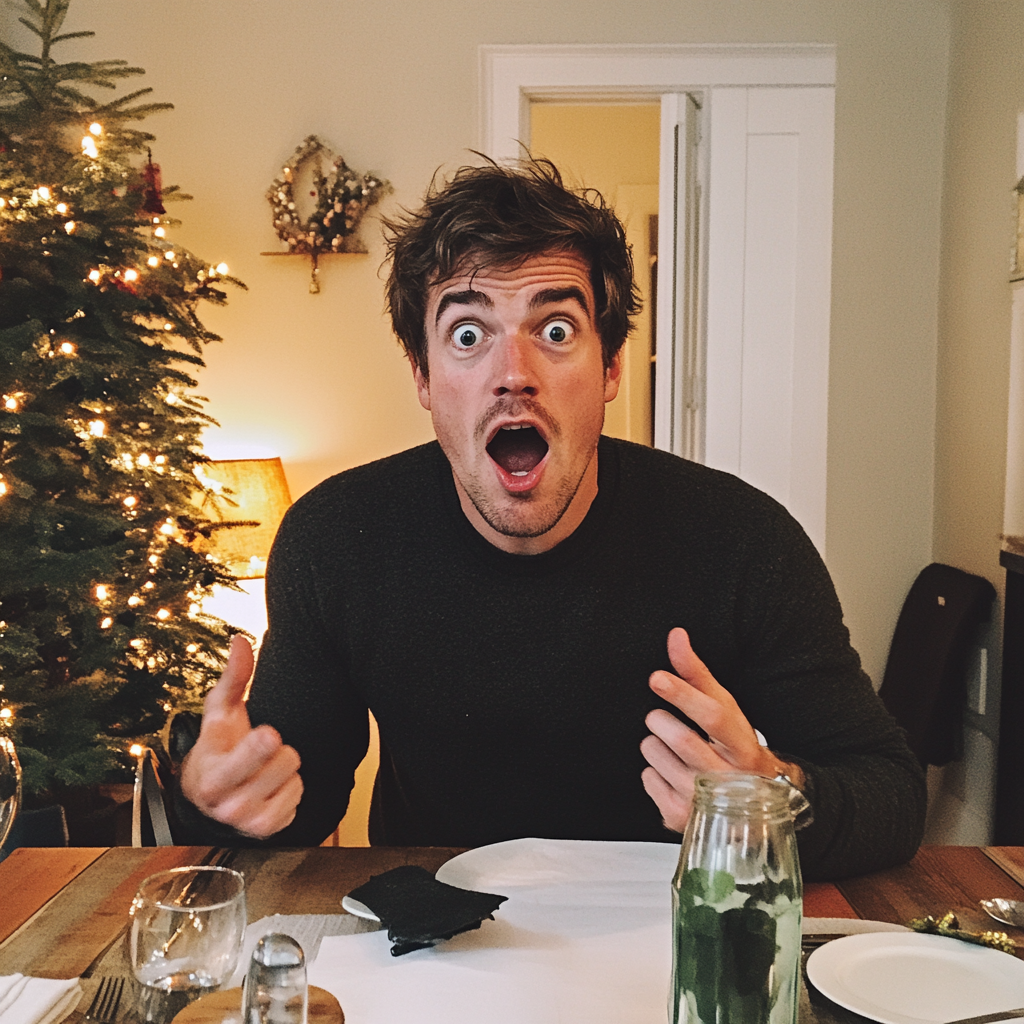 A shocked man sitting at a table | Source: no source