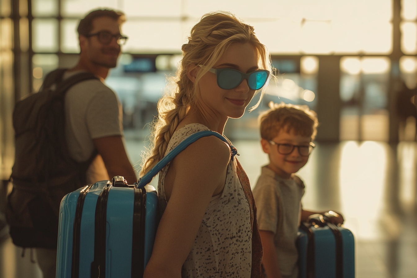 Family looking happy at the airport | Source: no source