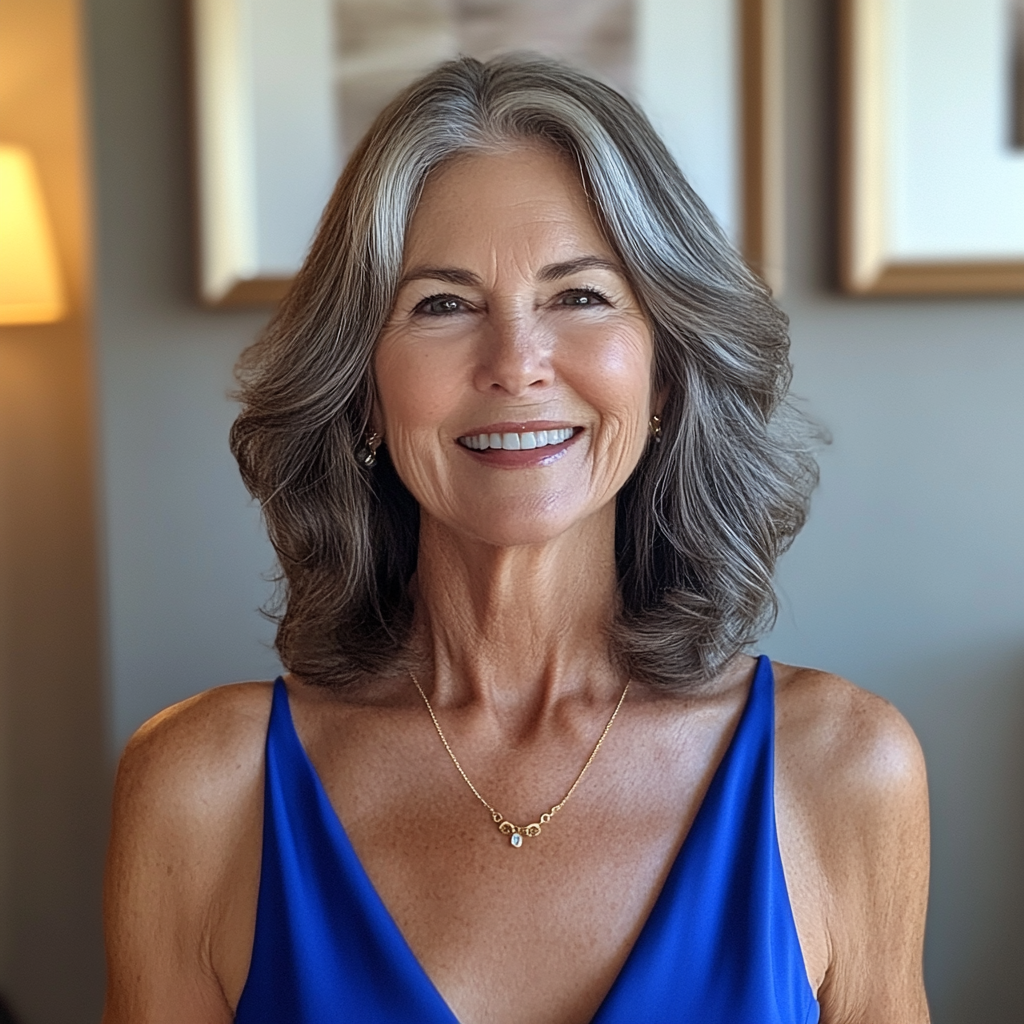 An older woman wearing a blue dress | Source: no source