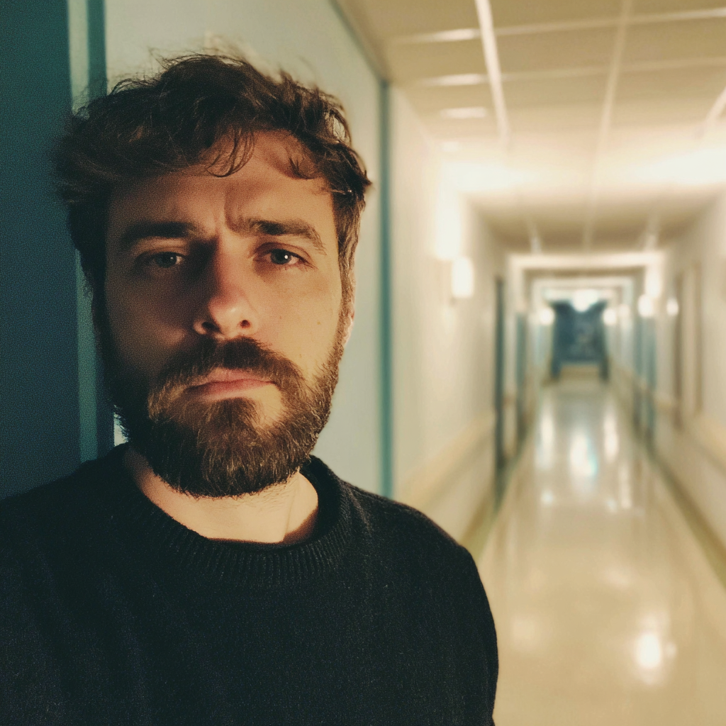 A nervous man standing in a hospital hallway | Source: no source