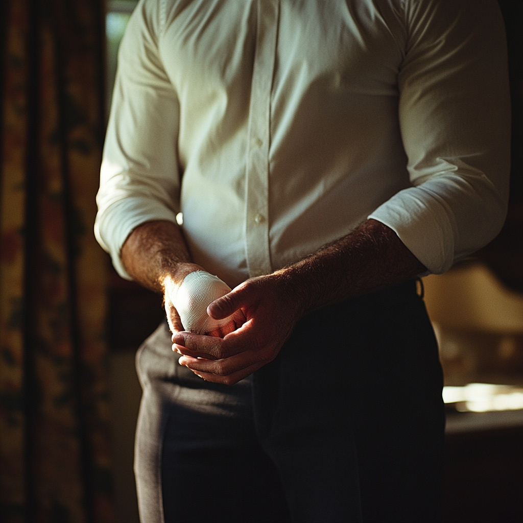 A man holding his injured hand | Source: No source