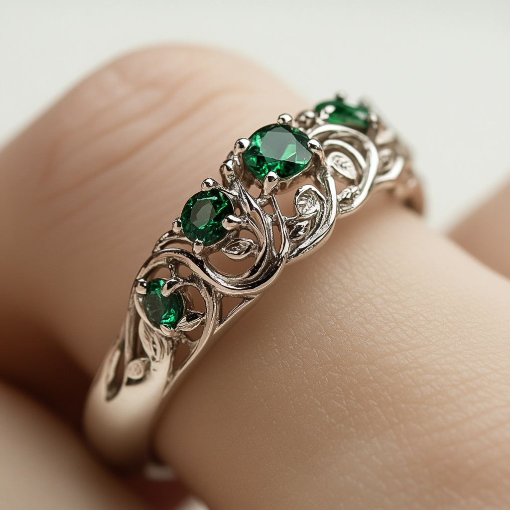 An emerald ring on a woman's finger | Source: no source