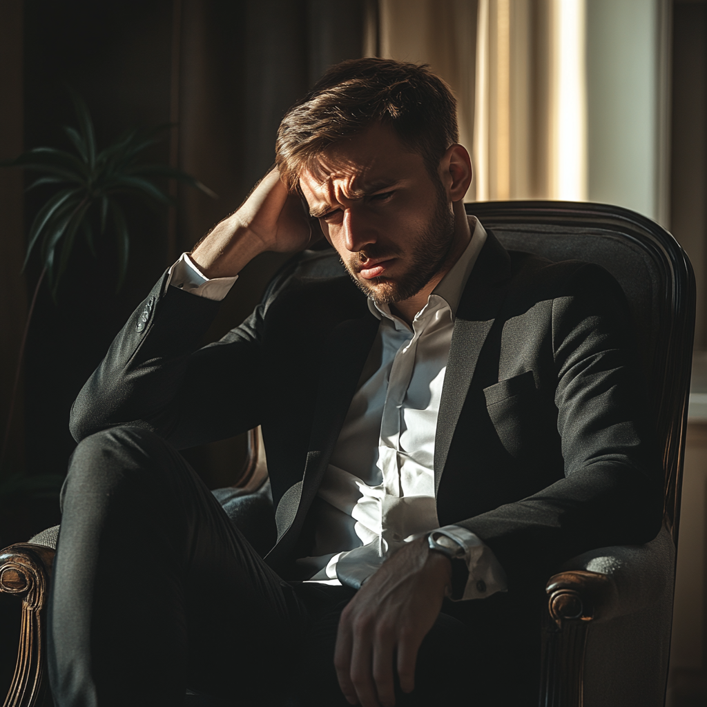 A nervous man in a chair | Source: No source