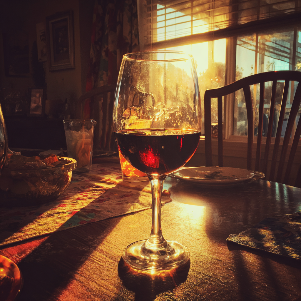 A glass of red wine on a table | Source: No Source