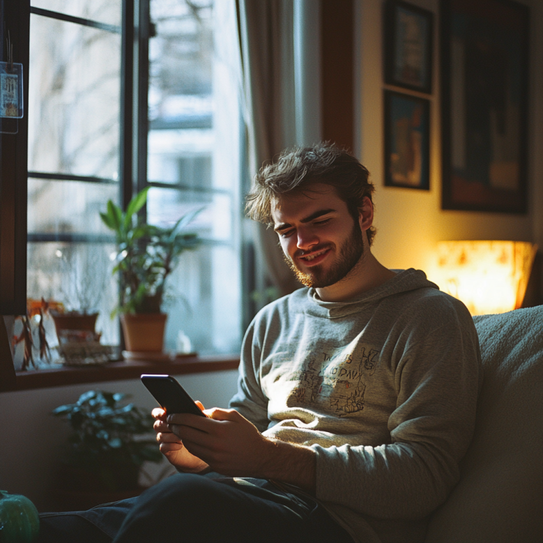 A happy man texting | Source: no source