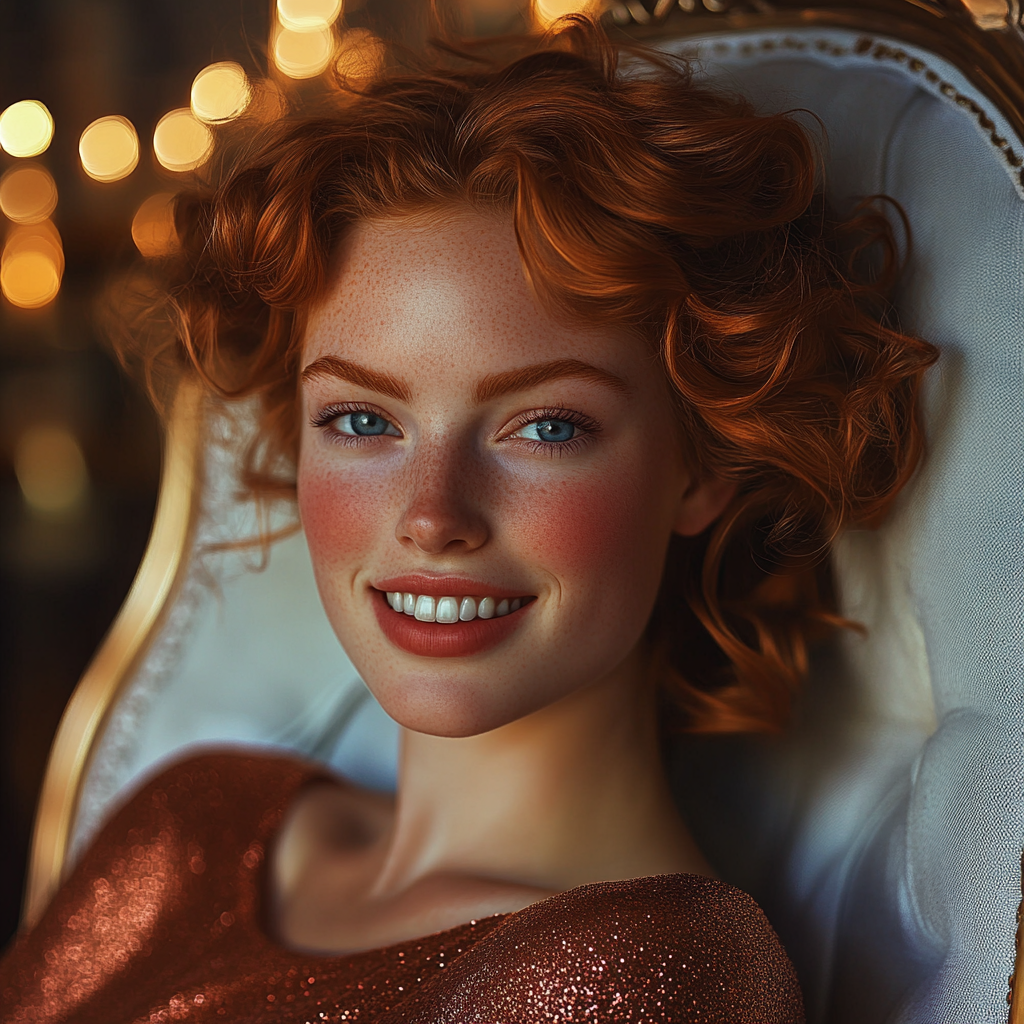 A delighted woman seated on a chair | Source: no source