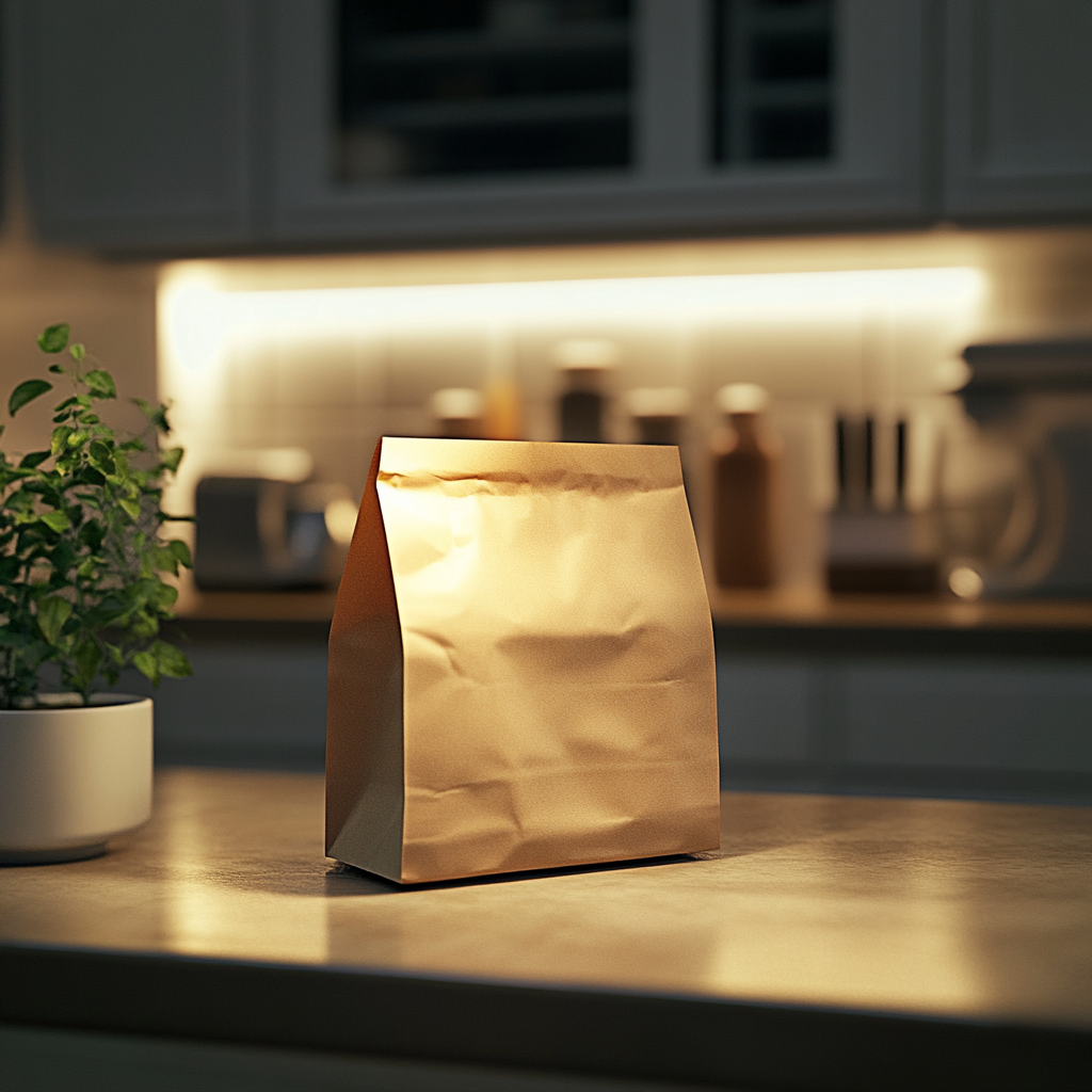 A brown bag on a kitchen counter | Source: no source