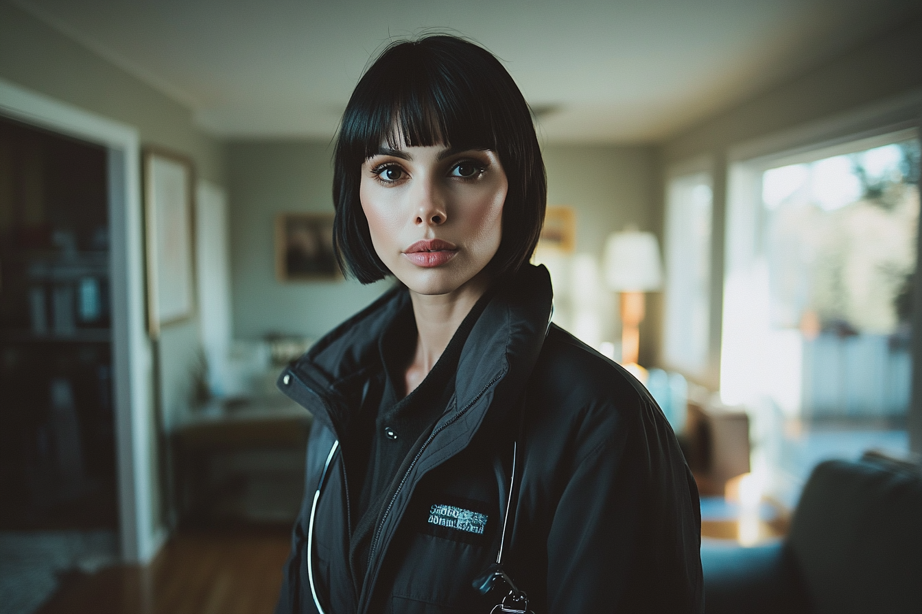 A woman wearing a winter jacket in a living room | Source: No source