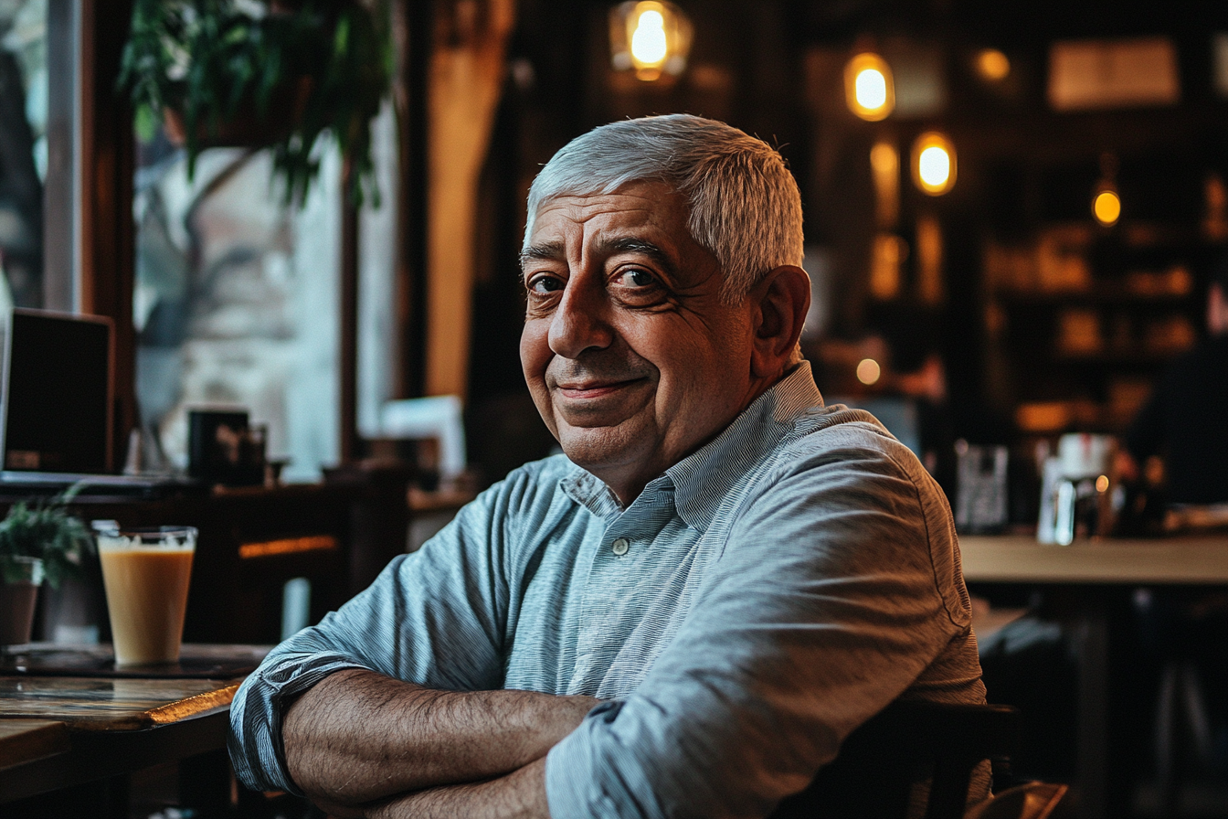 A man in an eatery smiling at someone | Source: No source