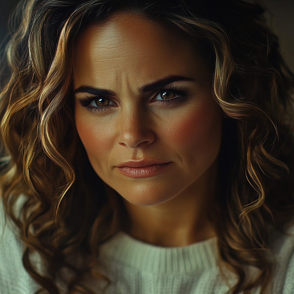 Close-up shot of an emotional woman talking to someone | Source: no source