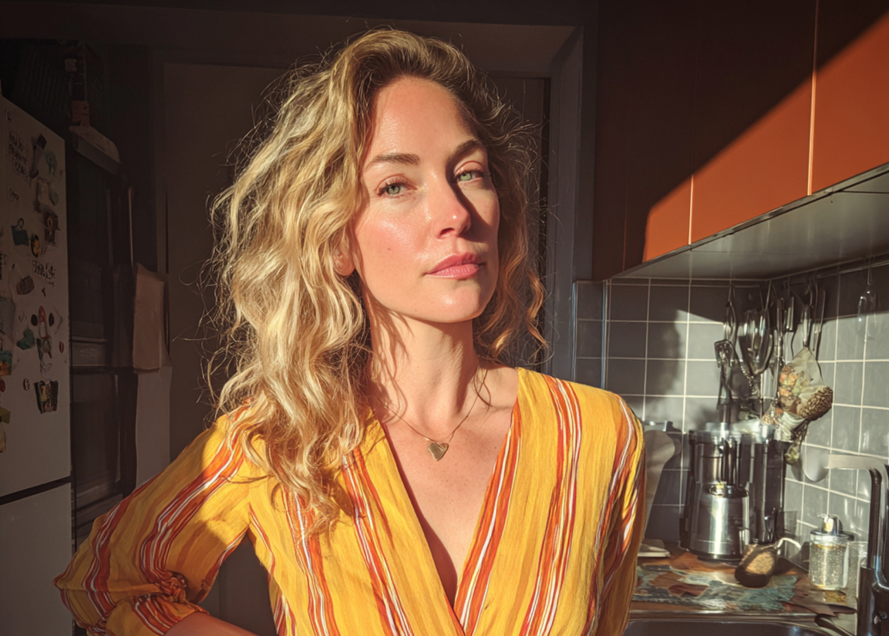 A nonchalant woman standing in a kitchen | Source: no source
