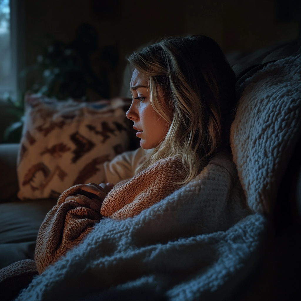 An upset woman on her couch | Source: No source
