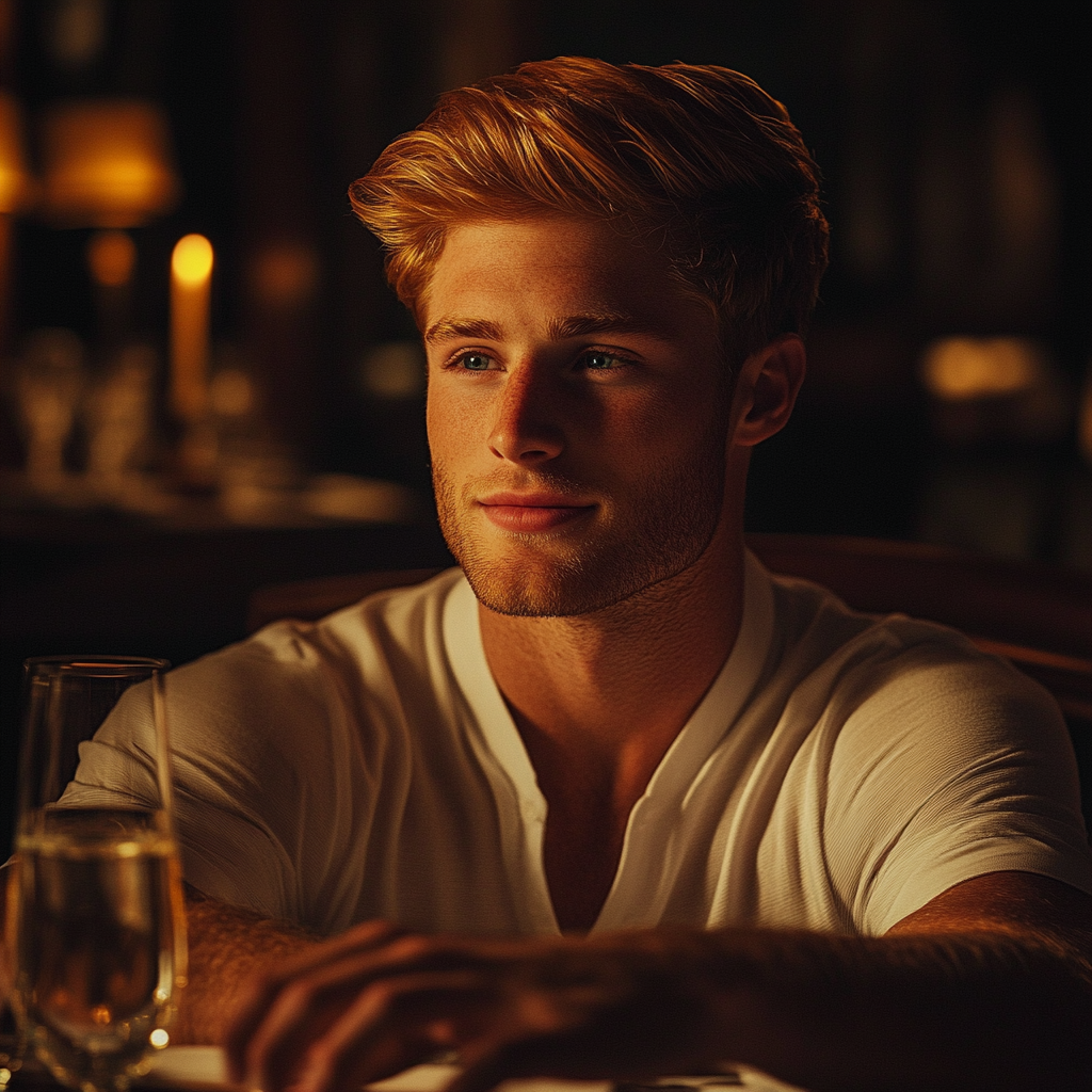 A smiling young man seated at a dining table | Source: no source