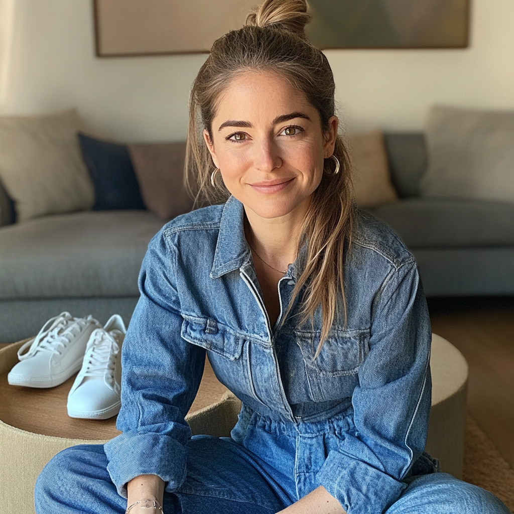 A smiling woman wearing a denim jumpsuit | Source: no source