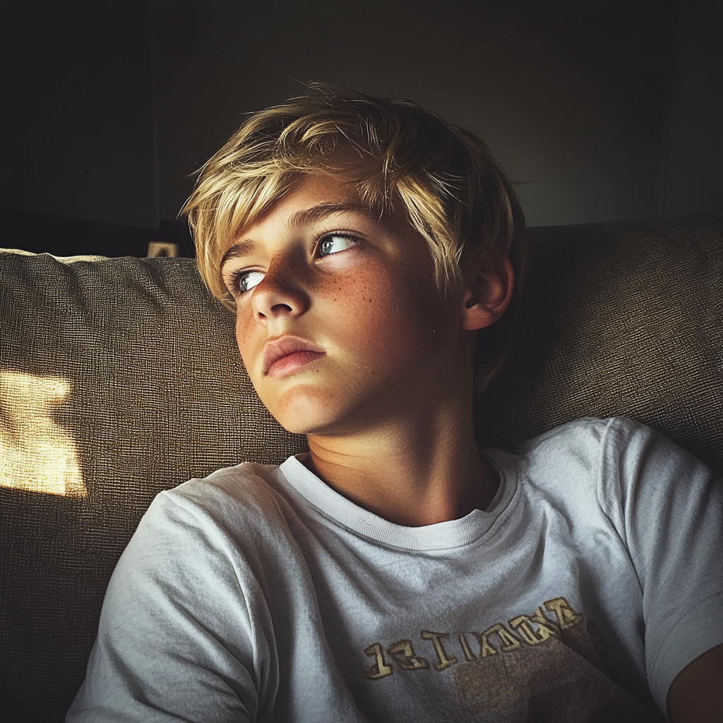 A boy sitting on a couch | Source: no source