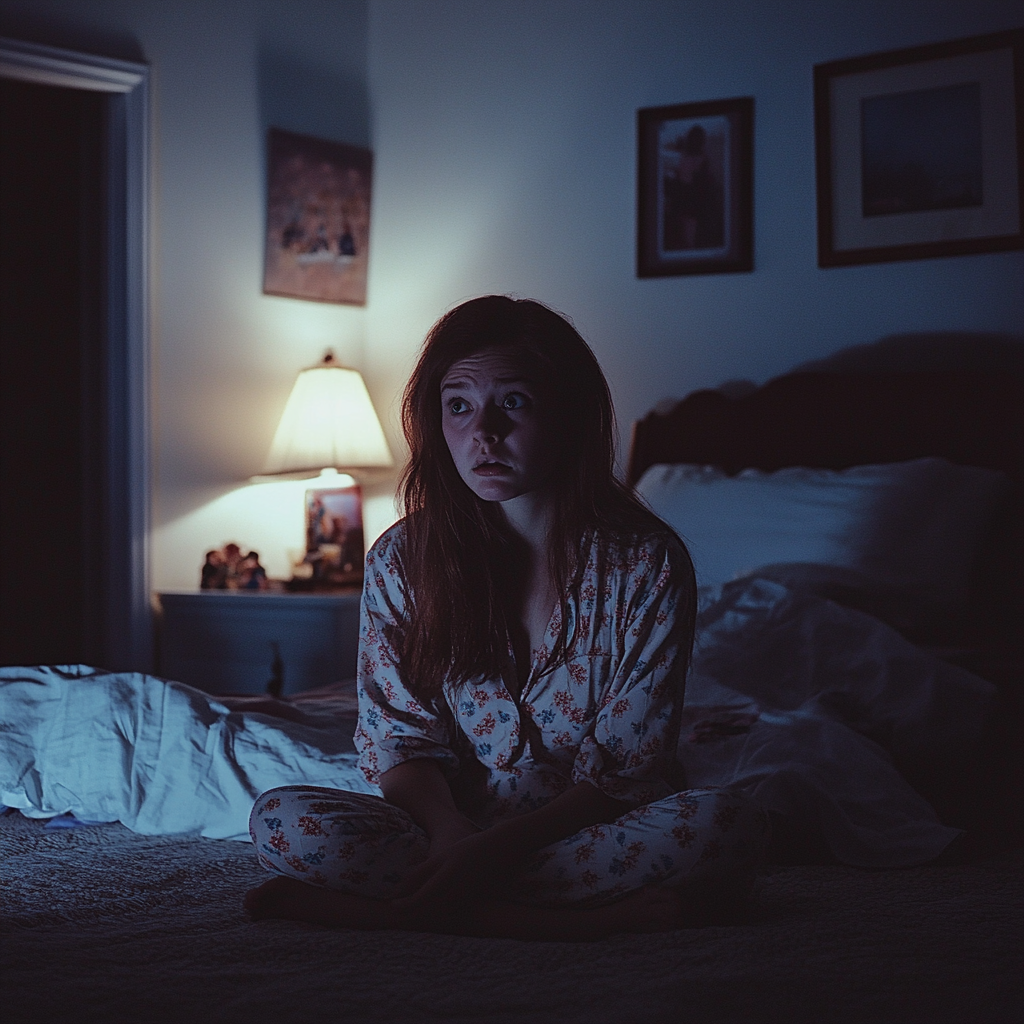 A shocked woman sitting in bed | Source: no source