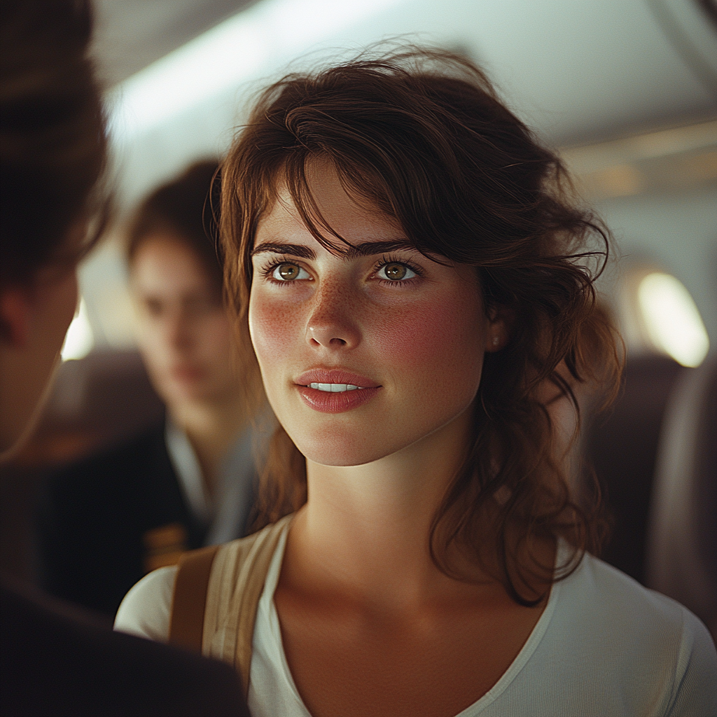 A woman talking to a flight attendant | Source: No source