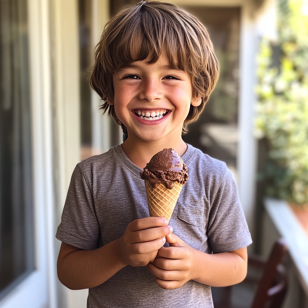 A little boy holding an ice cream cone | Source: no source