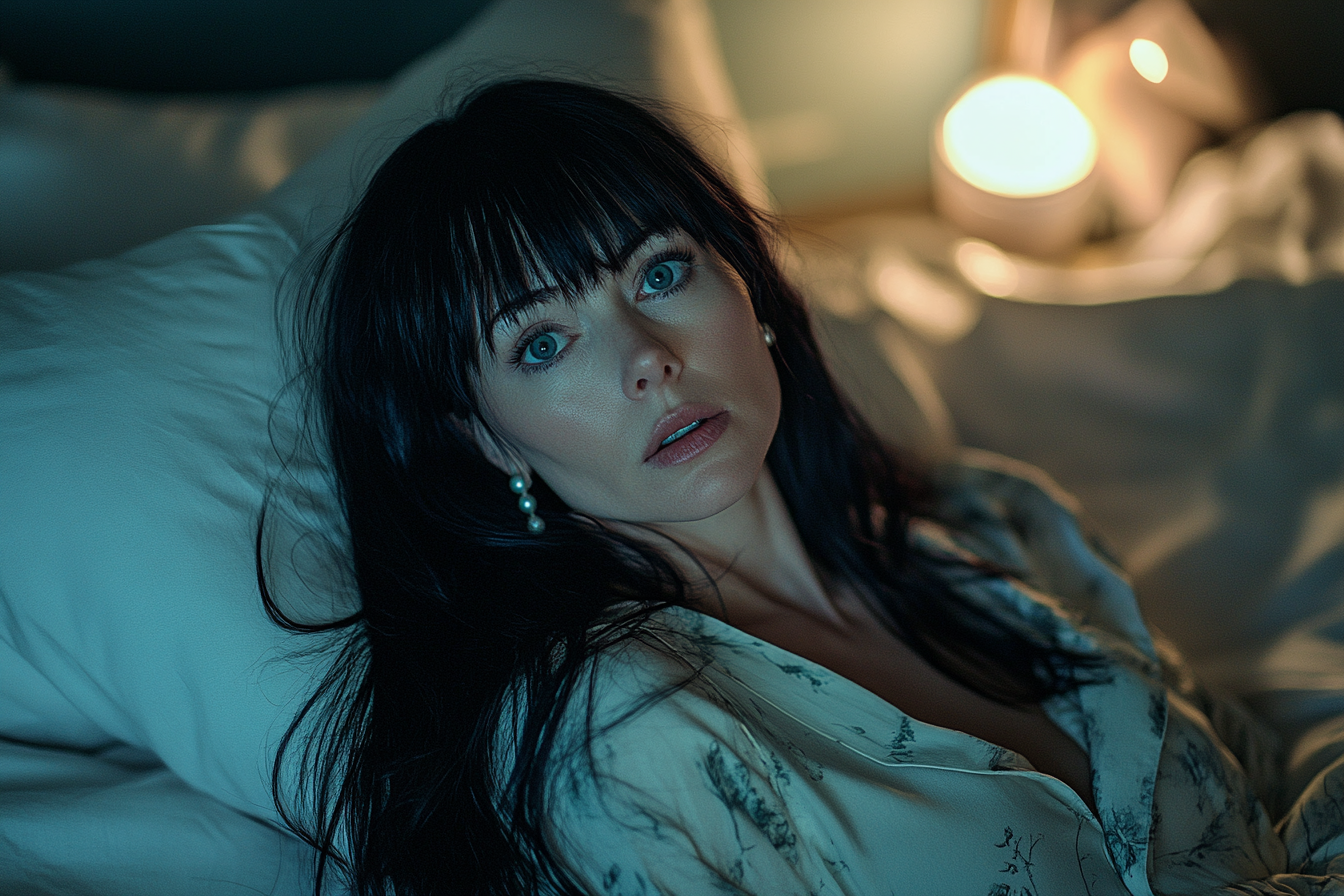 Woman in her late 30s bolting awake from bed looking scared | Source: no source